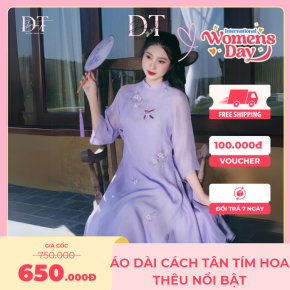 Áo dài cách tân tím hoa thêu