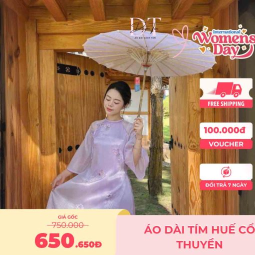 Áo dài tím huế cổ thuyền 3