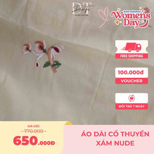 Áo dài cổ thuyền xám nude 1