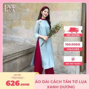 Áo dài cách tân tơ lụa xanh dương